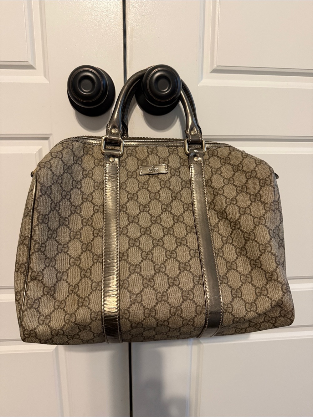 Gucci Brown and Beige GG Supreme Top-Handle Satchel